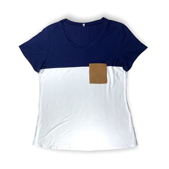 Amazon Faux Suede Pocket Color Block Tee Sz L - Picture 3 of 12